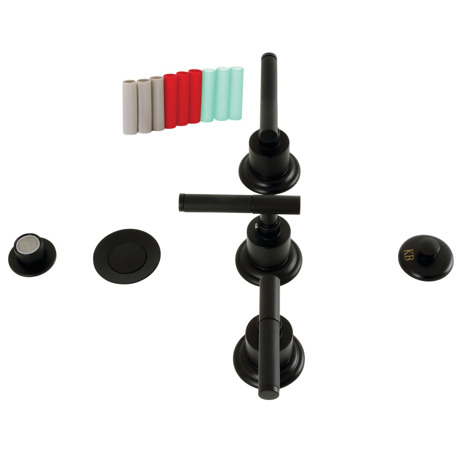 Kingston Sona KB6320CKL - Kaiser Three-Handle Deck Mount Vertical Spray Bidet Faucet with Brass Pop-Up, Matte Black — image 1